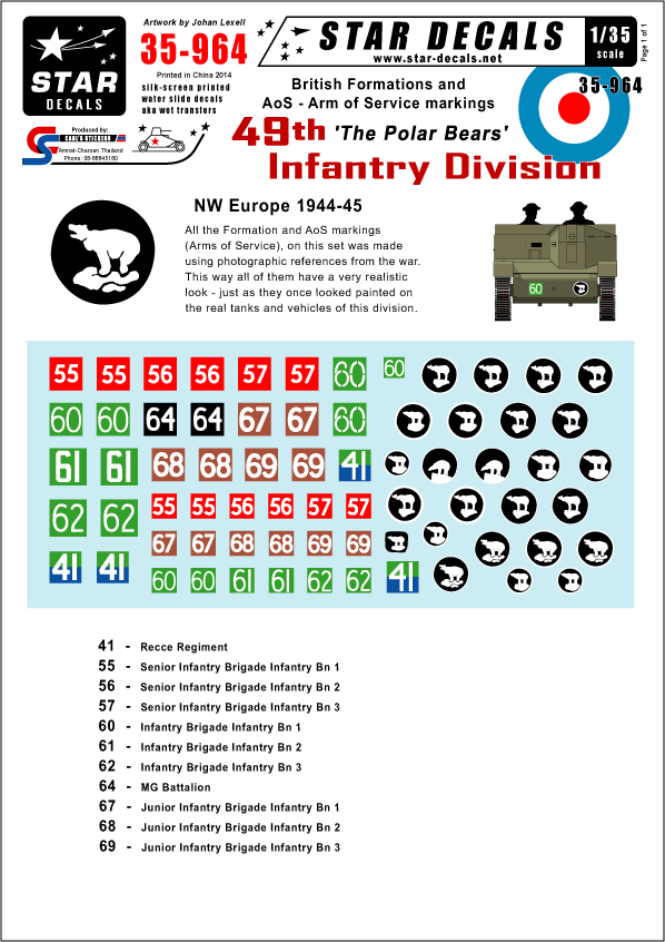 British 49th 'Polar Bear' Inf.Division NW Europe 1/35 Star Decals 35-964,Decals